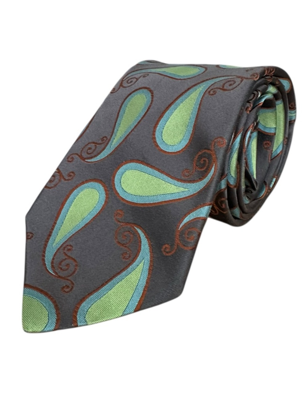 TED BAKER London Silk Tie Paisley Gray‎ Blue Green Designer Statement Modern